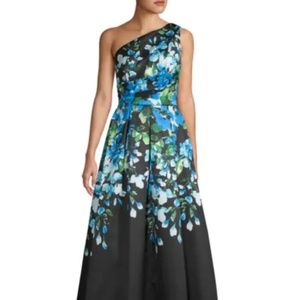 One-Shoulder Floral Flare Gown